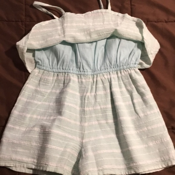 Light mint and white striped color romper. - Picture 3 of 3